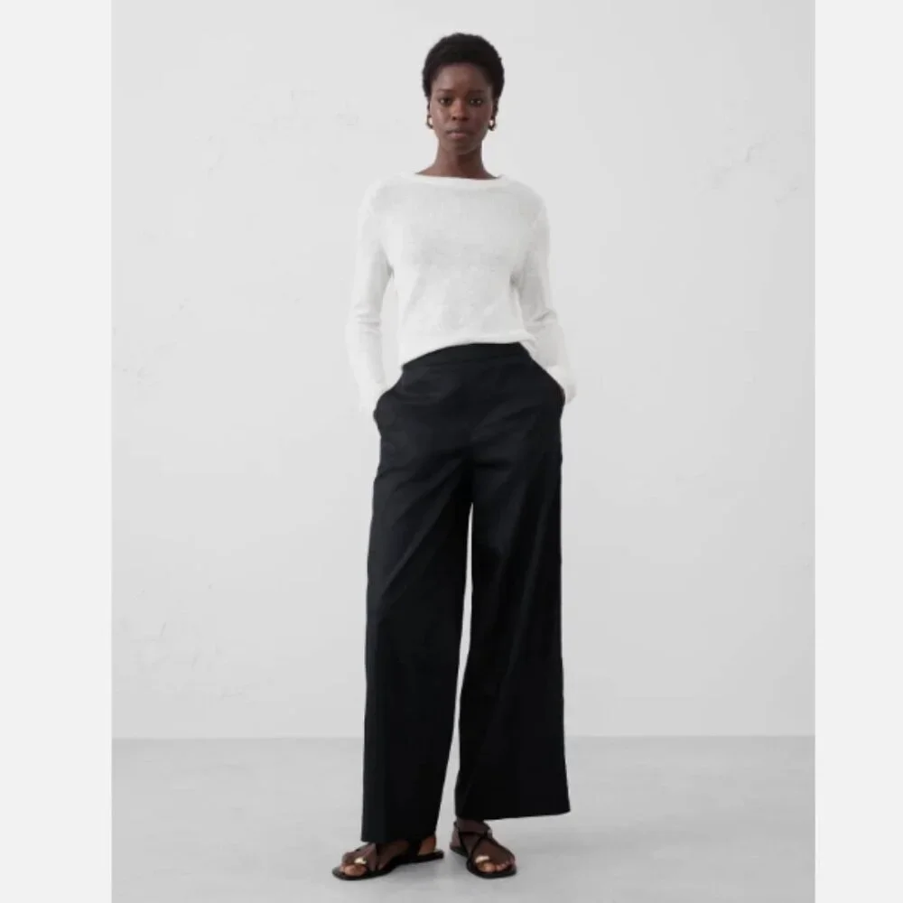 Banana Republic Hayden Wide Leg Linen Blend Pull On Pants Black Size Large NWT